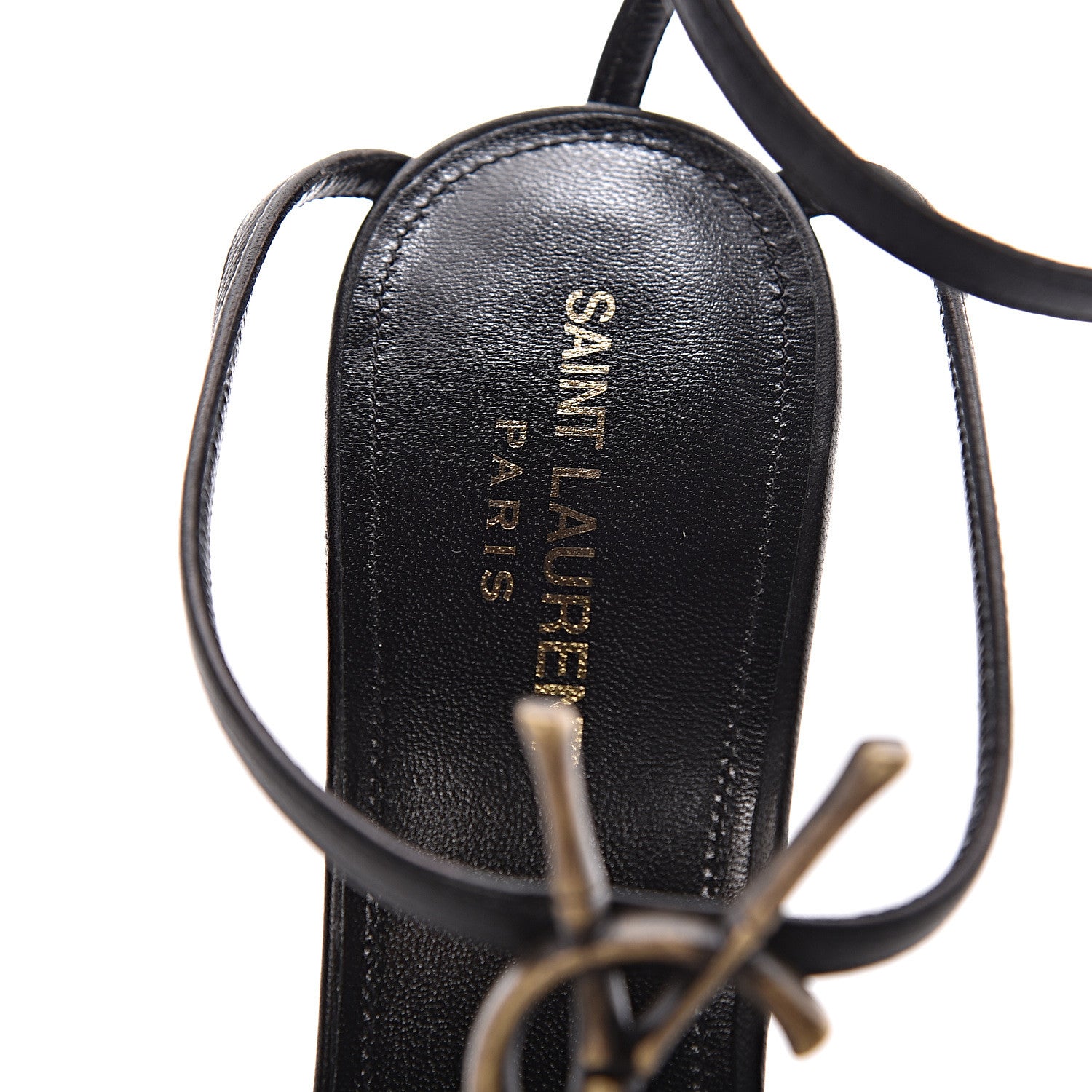 Saint Laurent Sheepskin Cassandra Bamboo Logo 110 Ankle Strap Sandals 40 Black 5 of 8