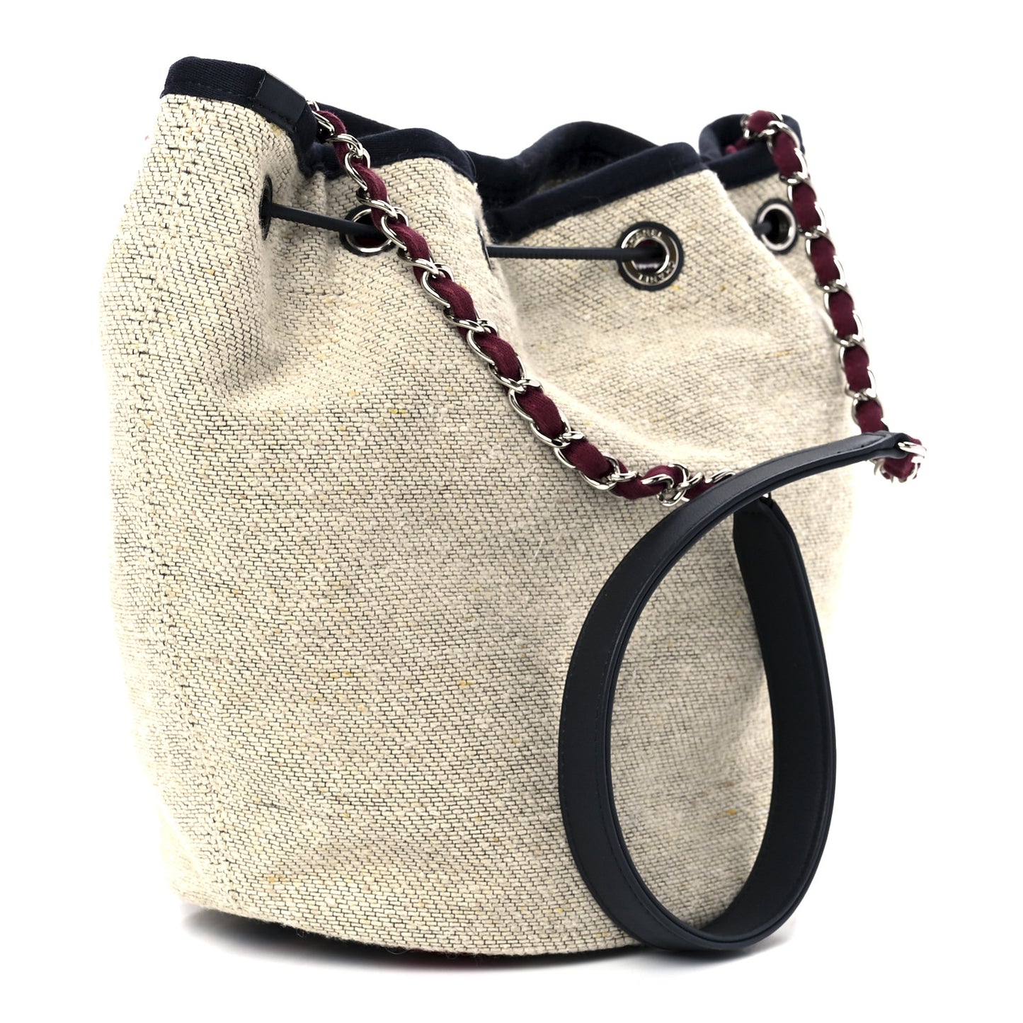 Striped Canvas Deauville Drawstring Bag Beige