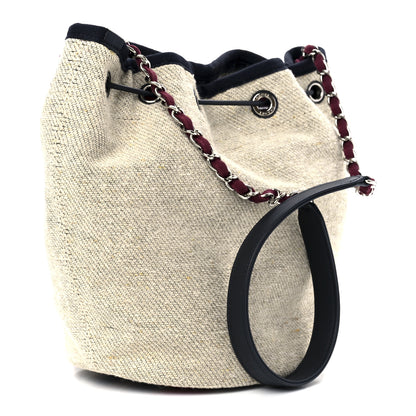 Chanel Striped Canvas Deauville Drawstring Bag Beige 3 of 11