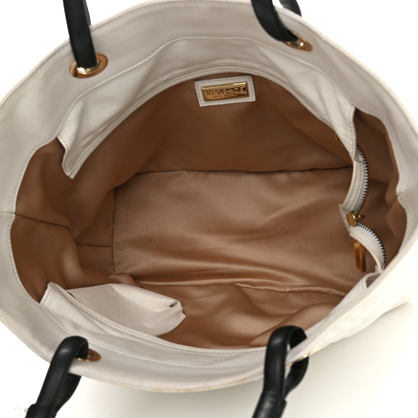 Calfskin Palazzo Embroidered Medusa Tote White