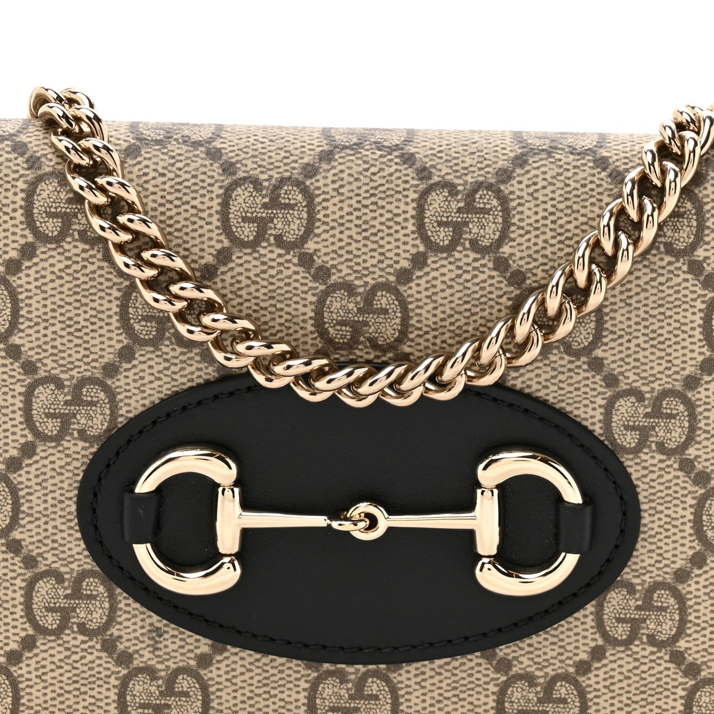 GG Supreme Monogram Azalea Calfskin Horsebit 1955 Wallet On Chain Beige Black