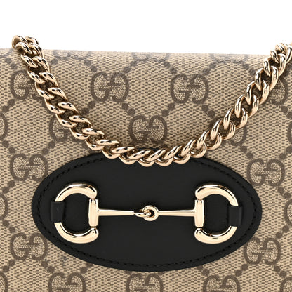 Gucci GG Supreme Monogram Azalea Calfskin Horsebit 1955 Wallet On Chain Beige Black 8 of 11