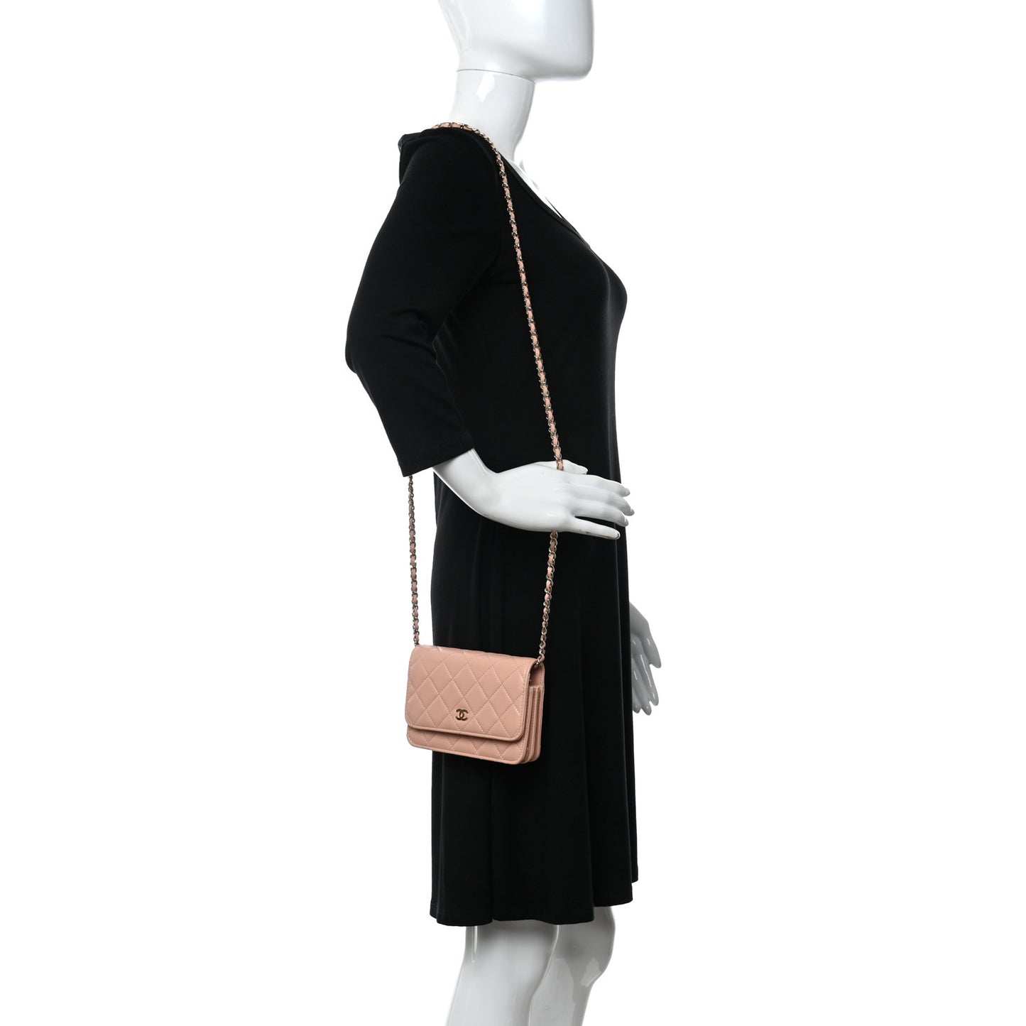 Lambskin Quilted Mini Wallet On Chain WOC Light Pink