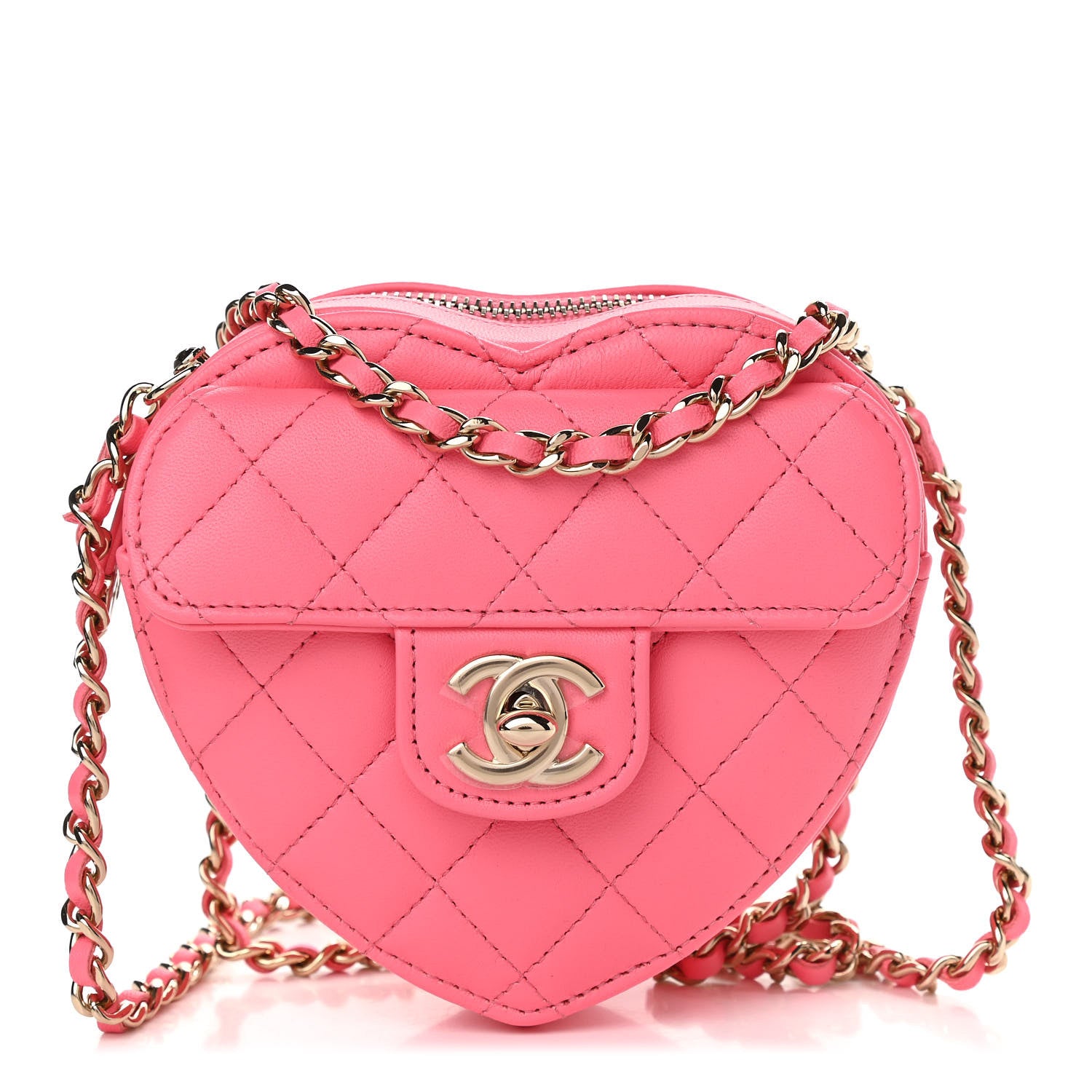 Chanel Lambskin Quilted CC In Love Heart Clutch With Chain Pink 1 of 11
