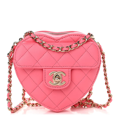 Chanel Lambskin Quilted CC In Love Heart Clutch With Chain Pink 1 of 11