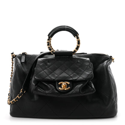Chanel Grained Calfskin Lambskin Quilted Large Bowling Bag Black 1 of 10