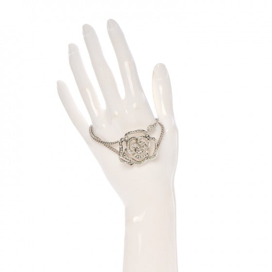Chanel Swarovski Crystal Chain Camellia CC Bracelet Silver 2 of 3
