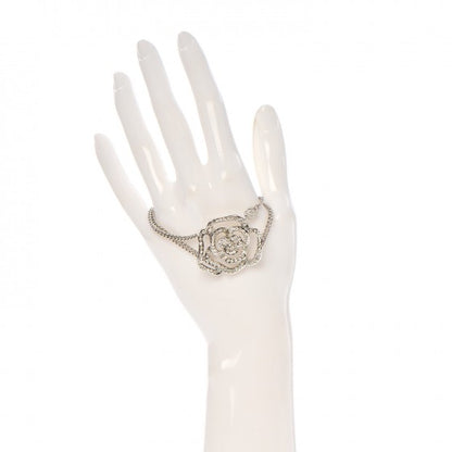 Chanel Swarovski Crystal Chain Camellia CC Bracelet Silver 2 of 3