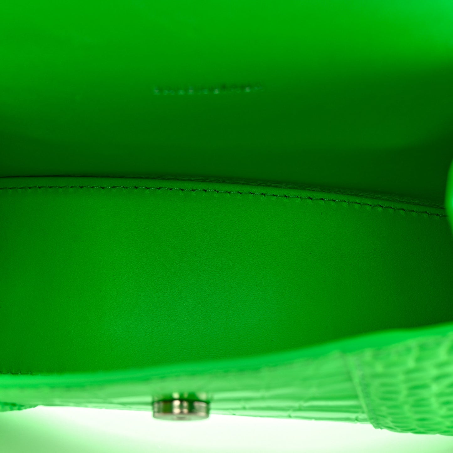 Shiny Calfskin Strass Crocodile Embossed Hourglass Top Handle Bag XS Fluo Green