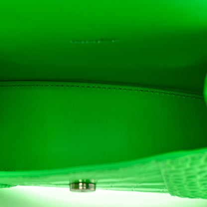 Balenciaga Shiny Calfskin Strass Crocodile Embossed Hourglass Top Handle Bag XS Fluo Green 5 of 13