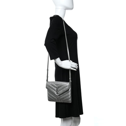 Saint Laurent Calfskin Y Quilted Monogram Loulou Flap Bag Argento 2 of 11