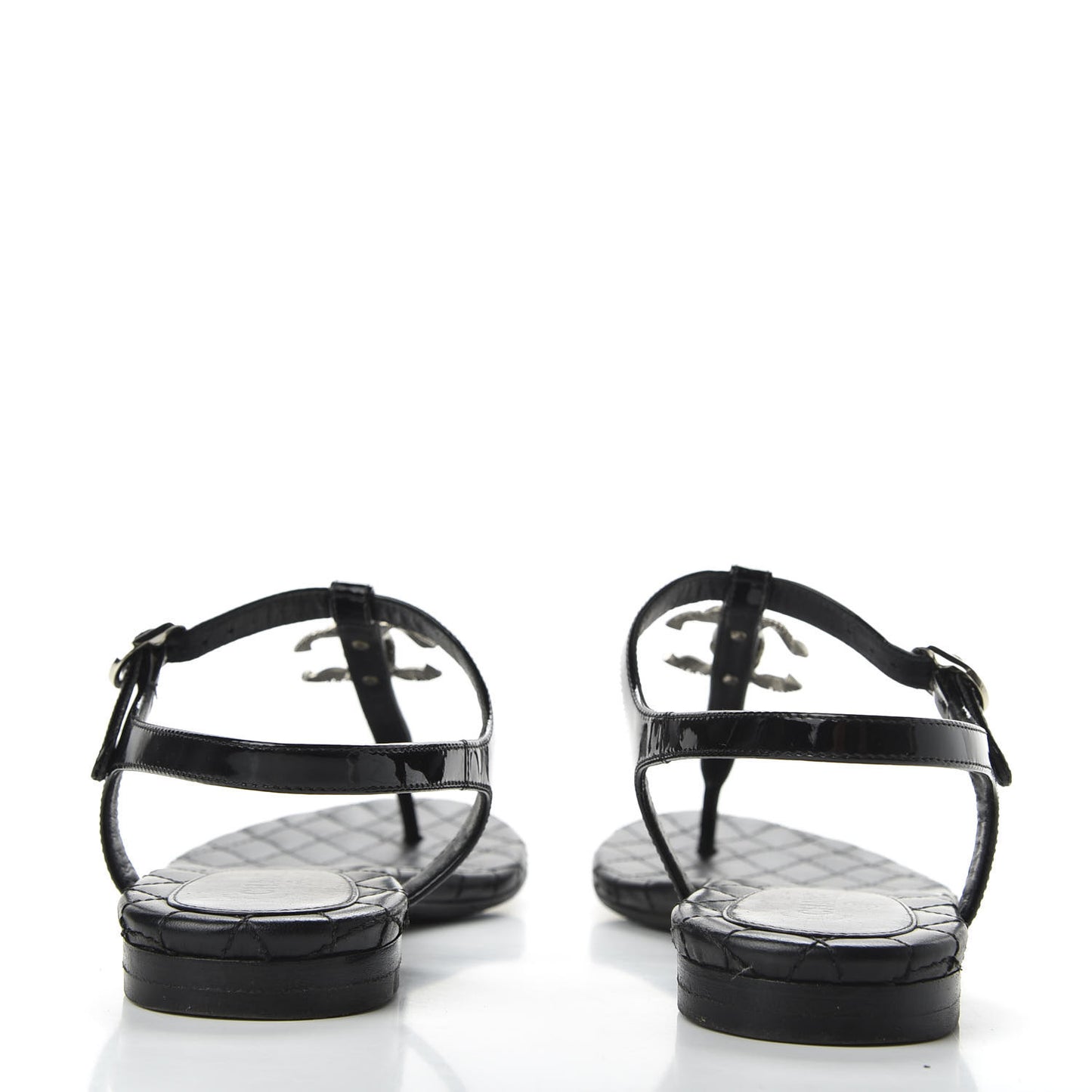 Patent Calfskin CC Chain Thong Sandals 35.5 Black