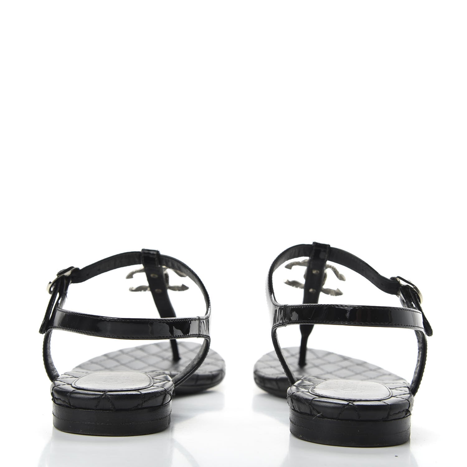 Chanel Patent Calfskin CC Chain Thong Sandals 35.5 Black 6 of 9