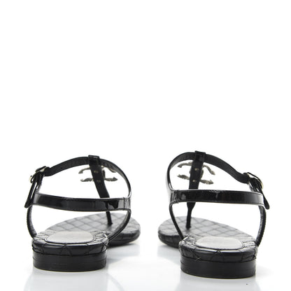 Chanel Patent Calfskin CC Chain Thong Sandals 35.5 Black 6 of 9
