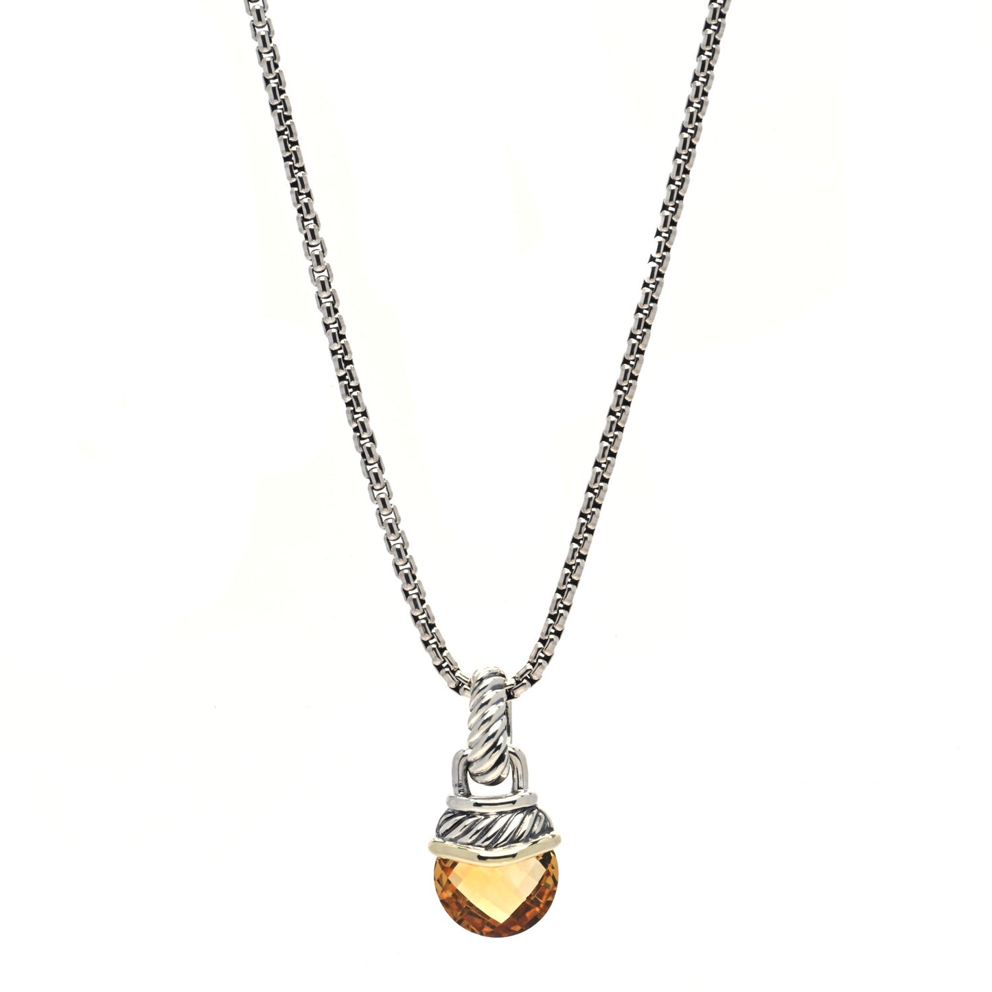 Sterling Silver 14K Yellow Gold Citrine Acorn Pendant Necklace
