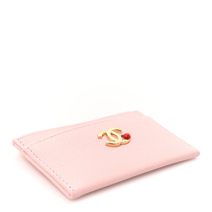 Chanel Grained Goatskin CC Apple Card Holder Light Pink Dark Burgundy 4 of 8