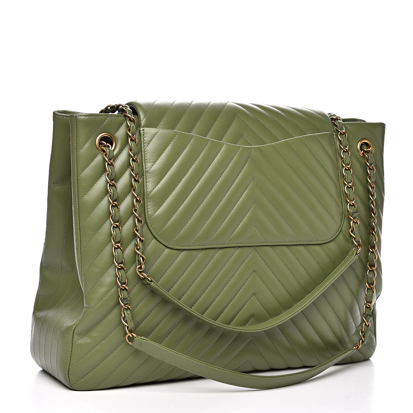 Lambskin Chevron Quilted Large Shopping Tote Green