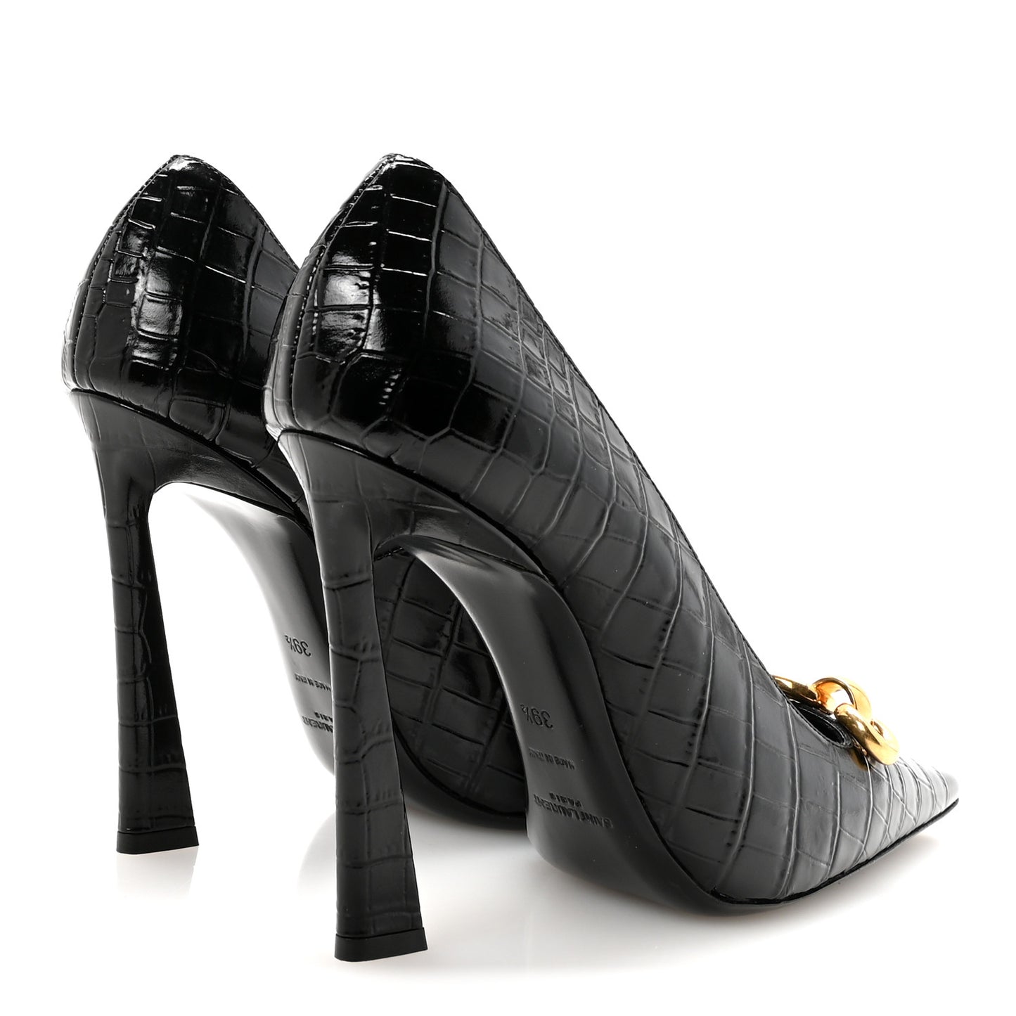 Calfskin Crocodile Embossed Silvana 110mm Pumps 39.5 Black
