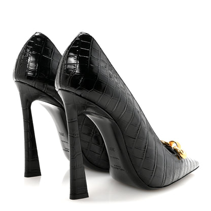 Saint Laurent Calfskin Crocodile Embossed Silvana 110mm Pumps 39.5 Black 5 of 10