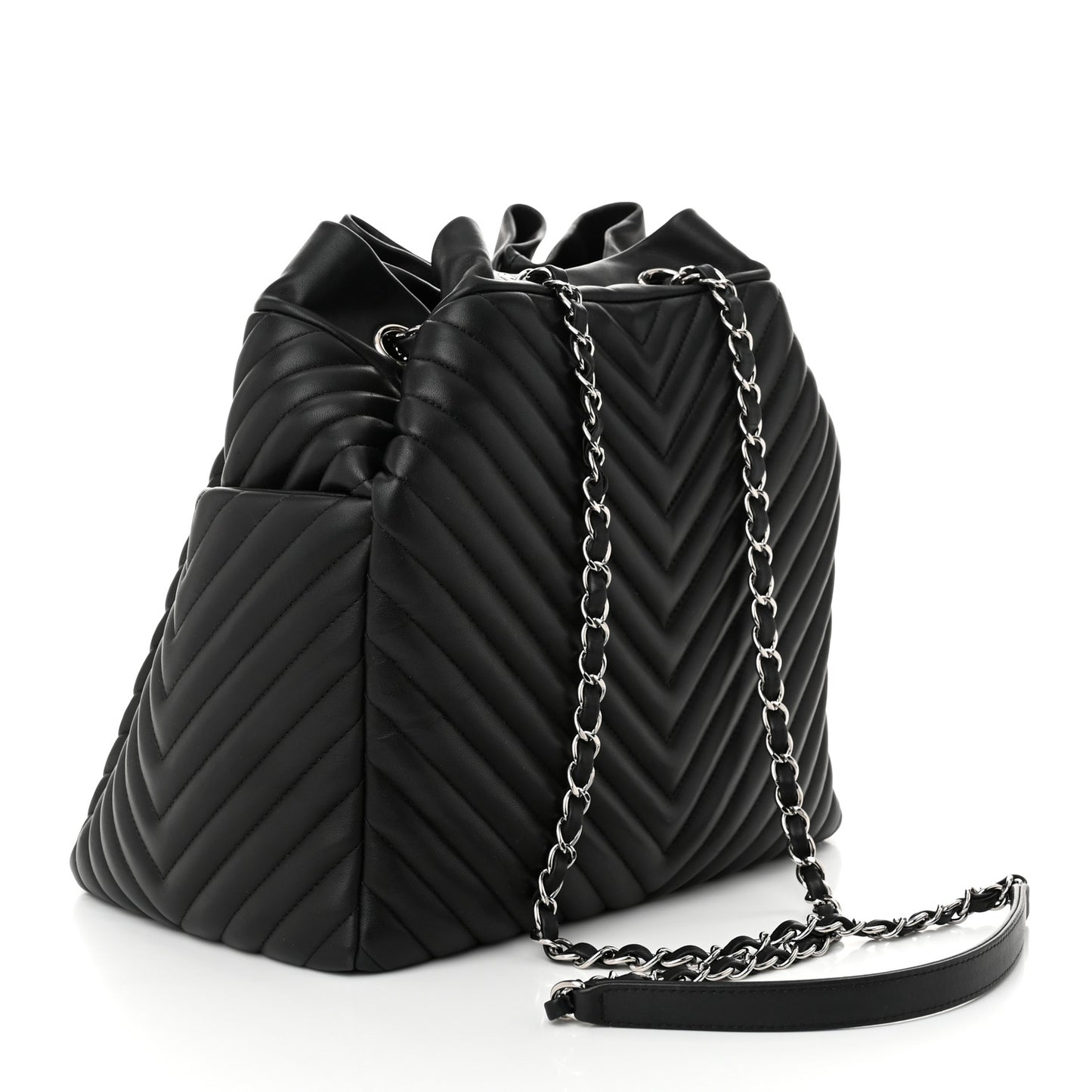 Calfskin Chevron Large Urban Spirit Drawstring Bag Black