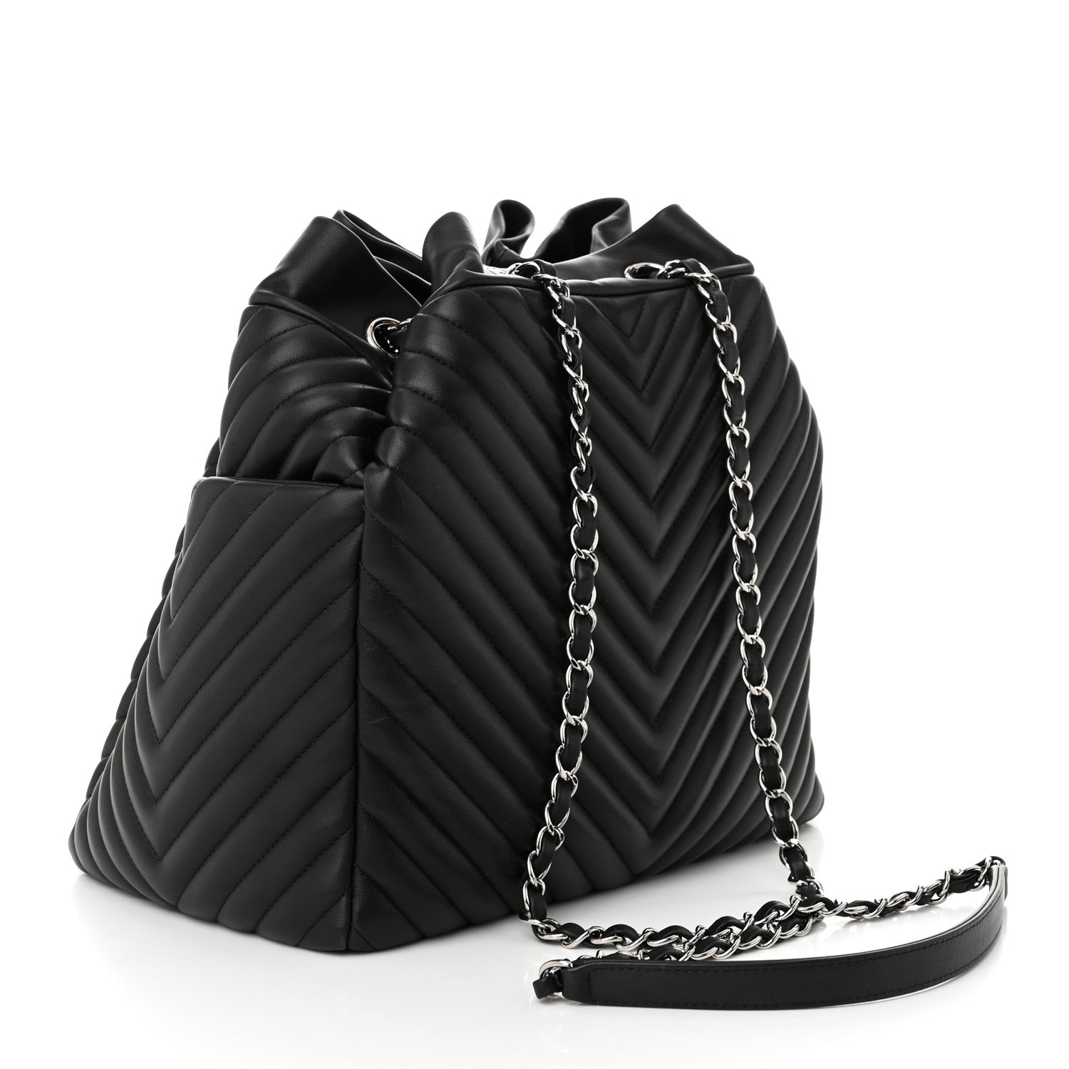 Chanel Calfskin Chevron Large Urban Spirit Drawstring Bag Black 3 of 10