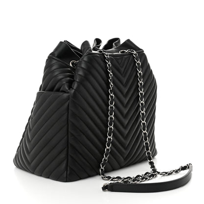 Chanel Calfskin Chevron Large Urban Spirit Drawstring Bag Black 3 of 10