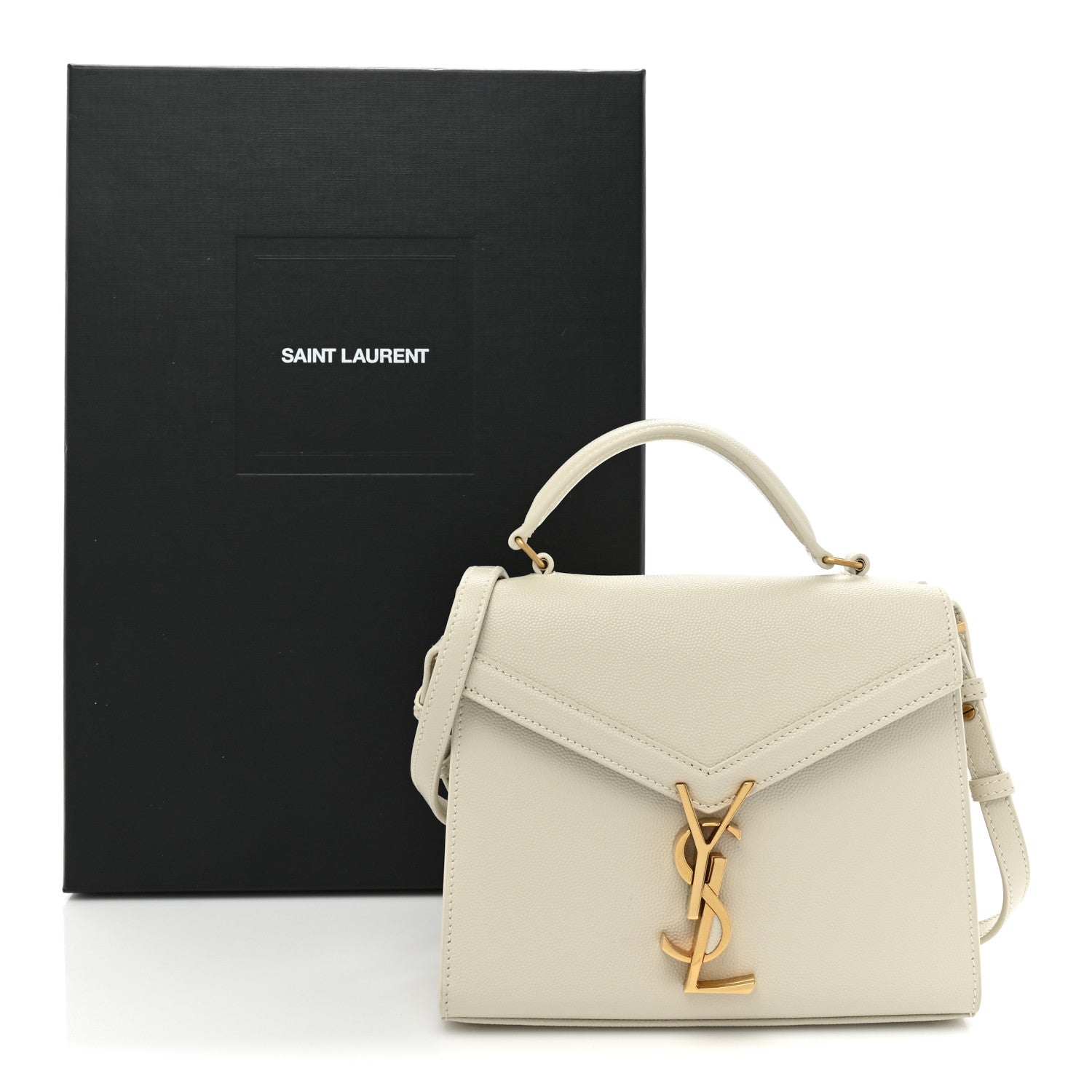 Saint Laurent Grain de Poudre Mini Classic Monogram Cassandra Top Handle Vintage White 14 of 14
