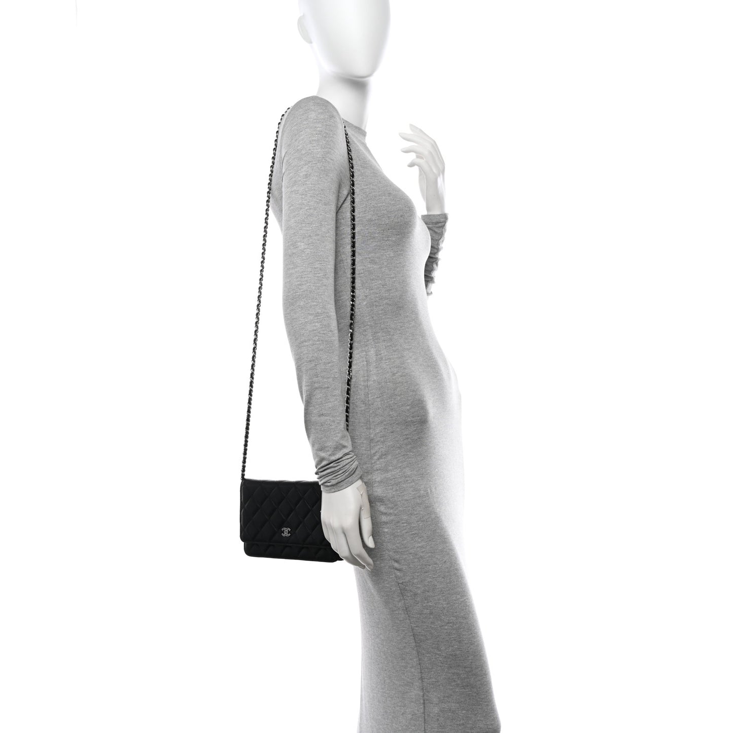 Lambskin Quilted Wallet On Chain WOC Black