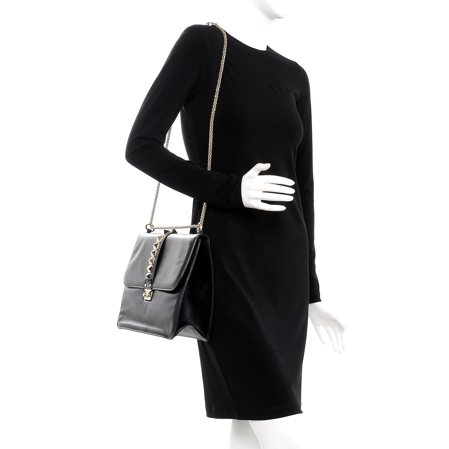 Vitello Extra Large Glam Lock Rockstud Flap Black