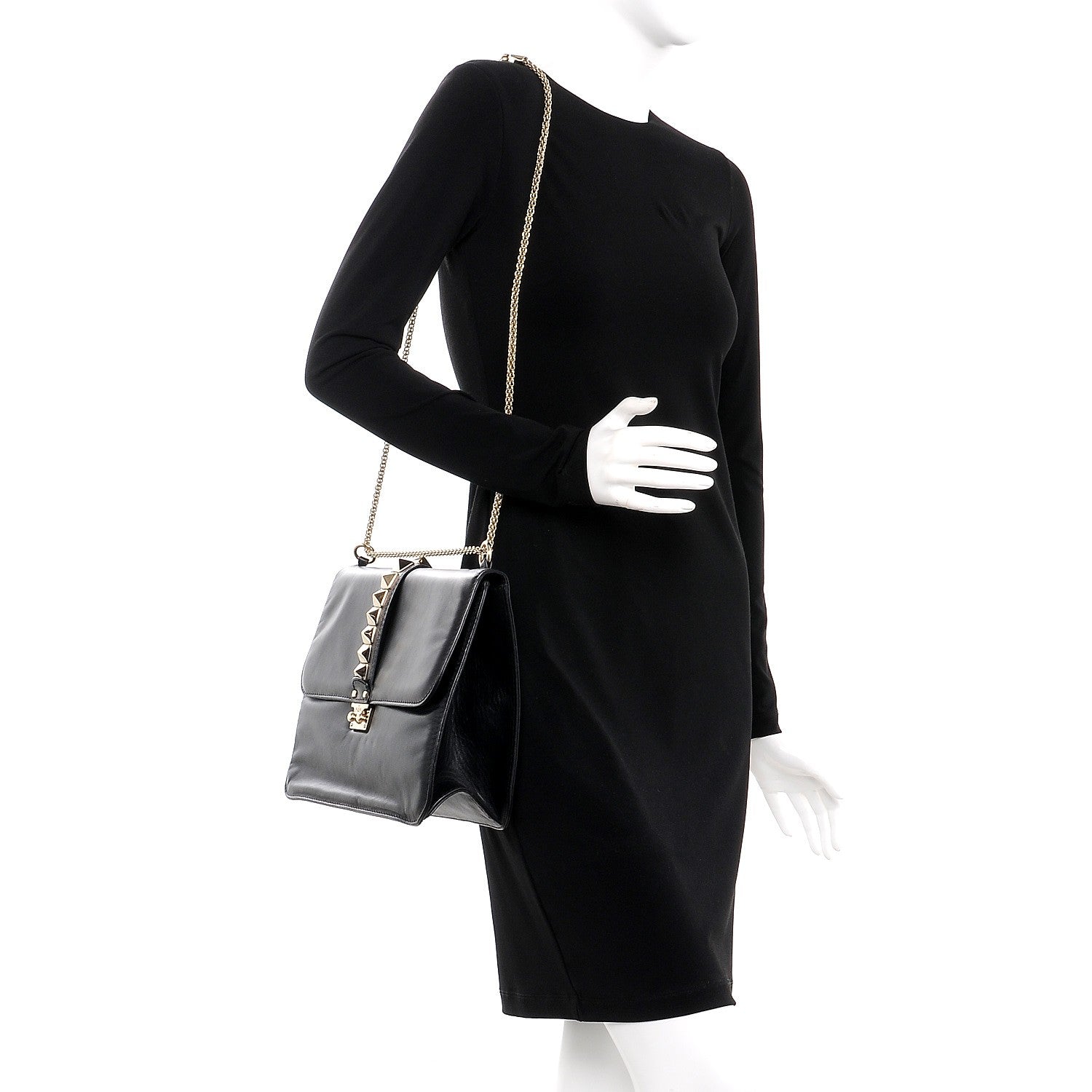 Valentino Garavani Vitello Extra Large Glam Lock Rockstud Flap Black 2 of 11