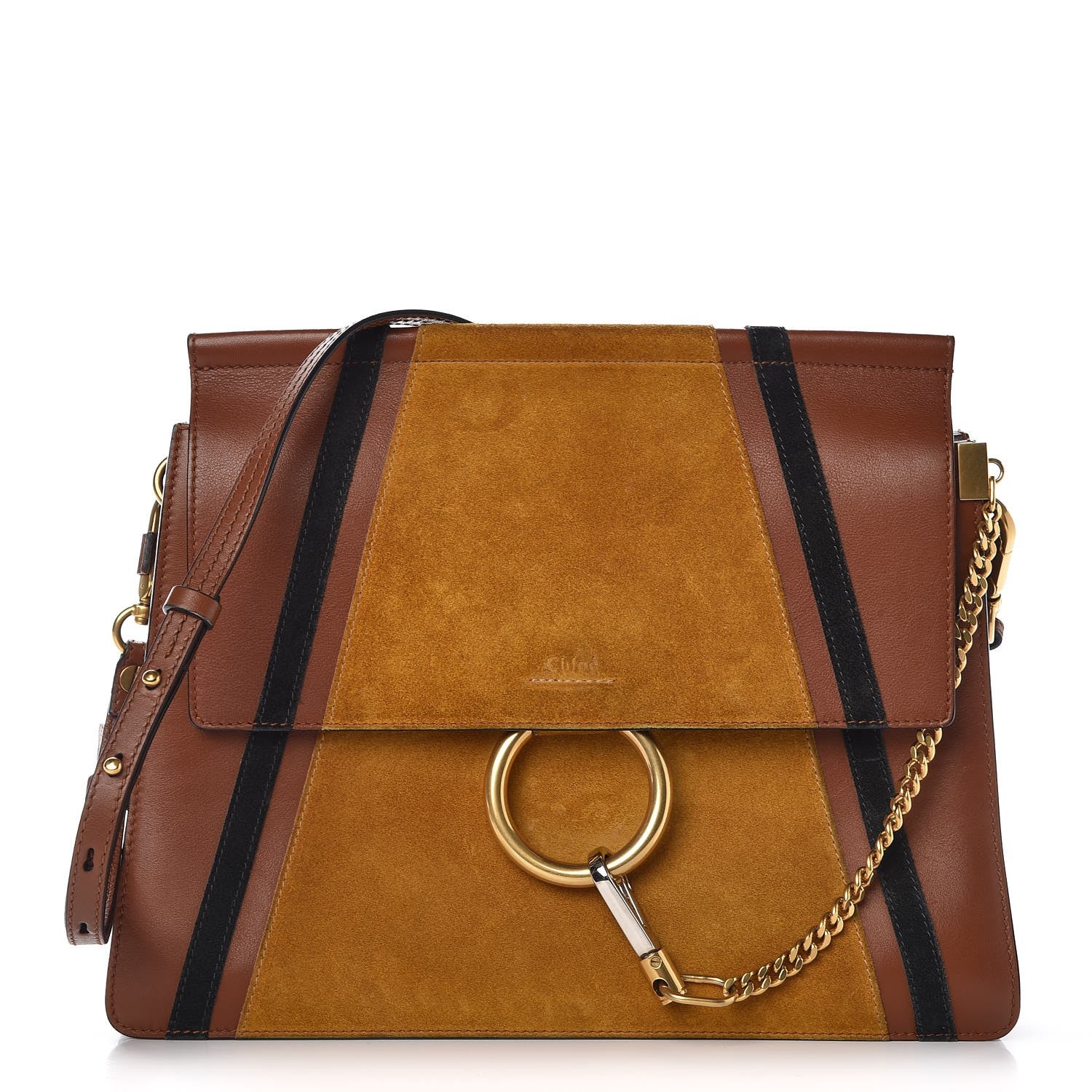 Chloe Suede Calfskin Patchwork Medium Faye Shoulder Bag Tobacco 1 of 10