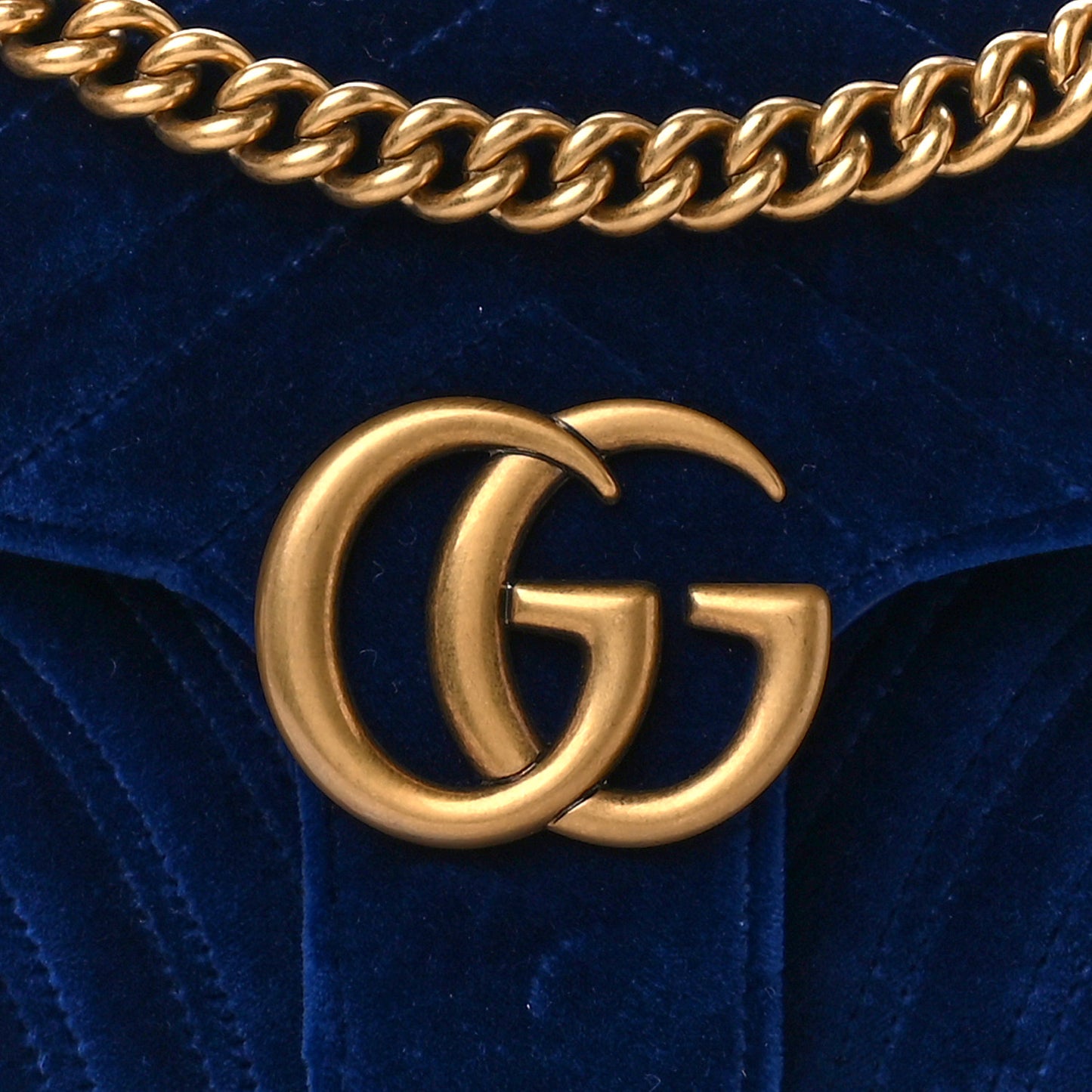 Velvet Matelasse Small GG Marmont Shoulder Bag Cobalt Blue