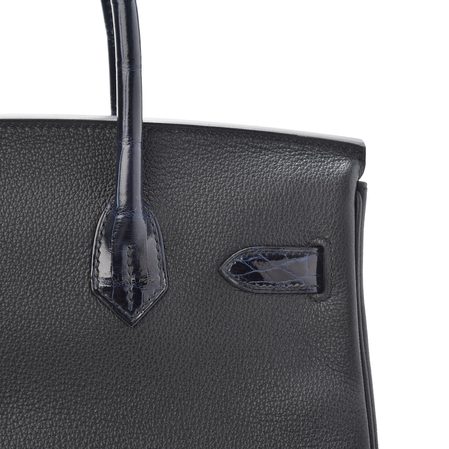 Hermes Taurillon Novillo Shiny Niloticus Crocodile Birkin Touch 30 Black Bleu Marine 8 of 29