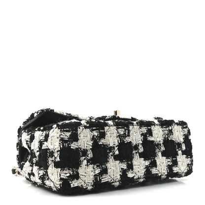 Chanel Tweed Quilted Mini Rectangular Flap Black Ecru White 4 of 10
