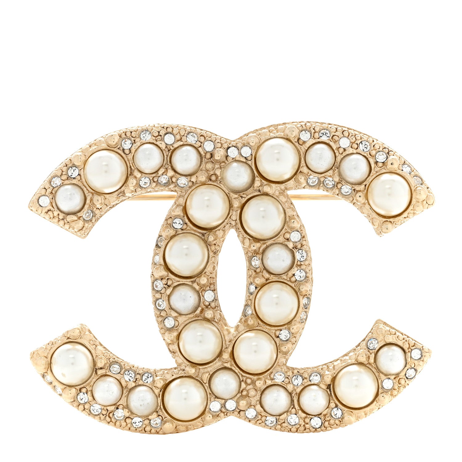 Chanel Metal Crystal Graduated Pearl CC Brooch Gold 1 of 5
