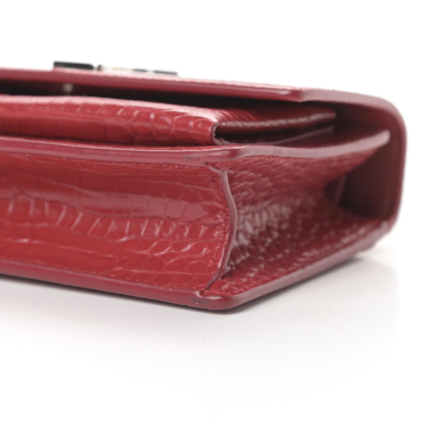 Saint Laurent Calfskin Crocodile Embossed Monogram Sunset Chain Wallet Rouge Eros 10 of 12