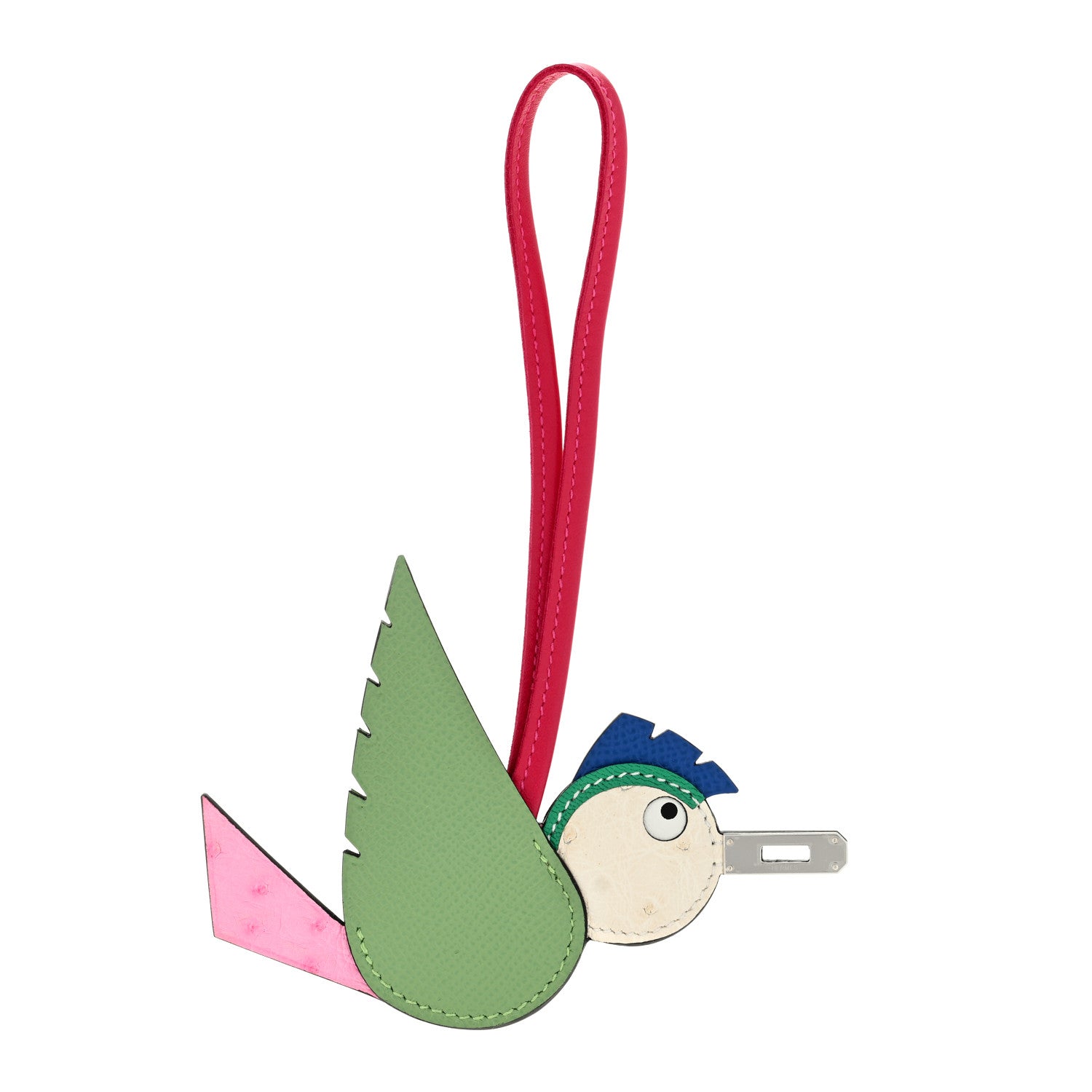Hermes Ostrich Epsom Swift Birdy Bag Charm Vert Criquet White Bubblegum 1 of 3