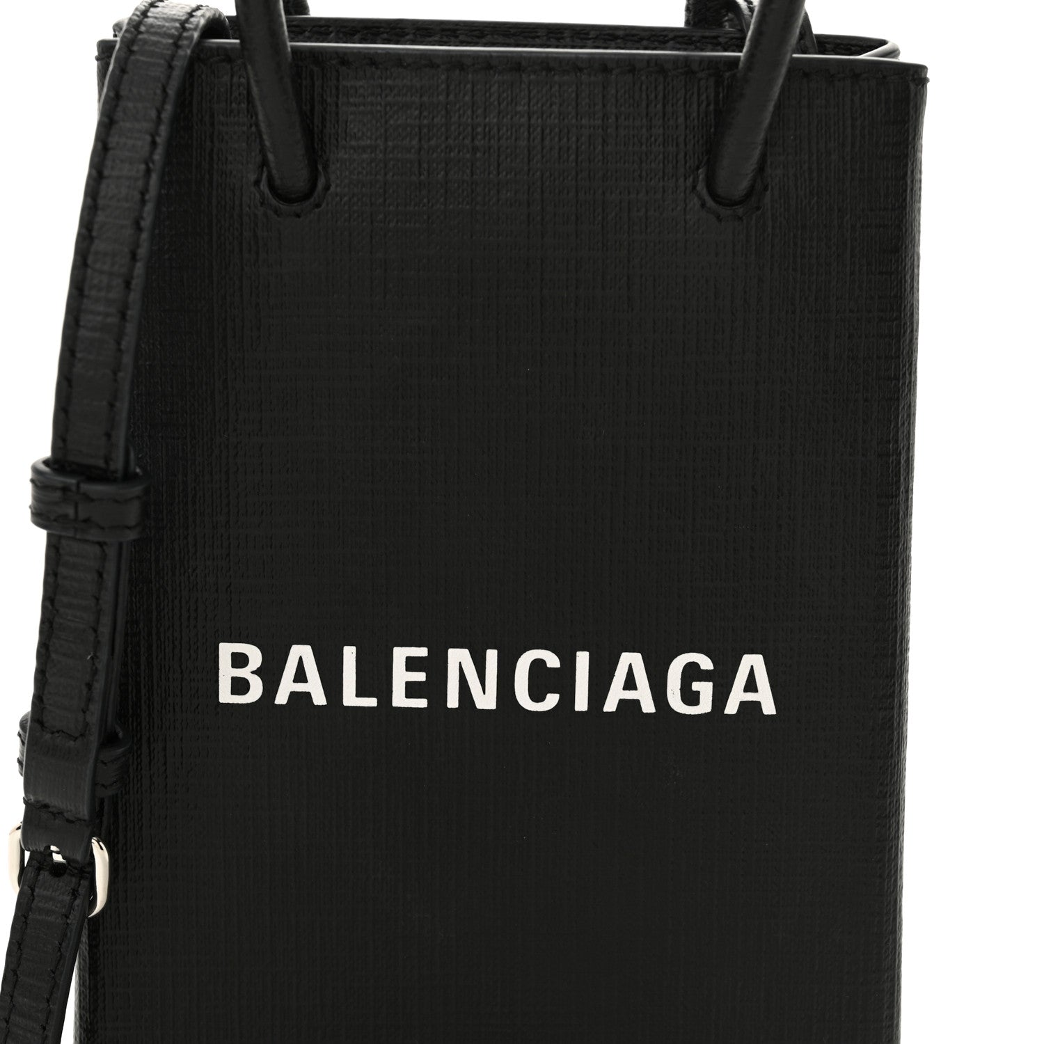 Balenciaga Squared Calfskin Logo Shopping Phone Holder Bag Black 8 of 11