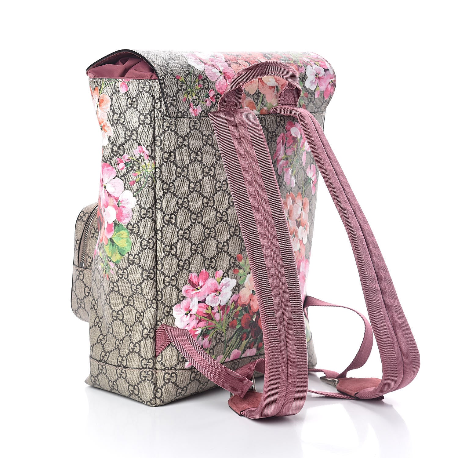Gucci GG Supreme Monogram Blooms Medium Single Buckle Backpack Beige Multicolor Dry Rose 3 of 9