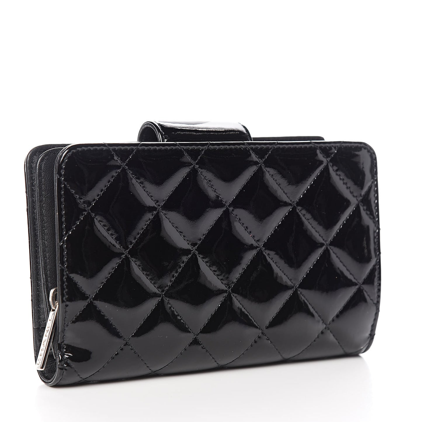 Patent Quilted Brilliant Zipped Pocket Wallet Black