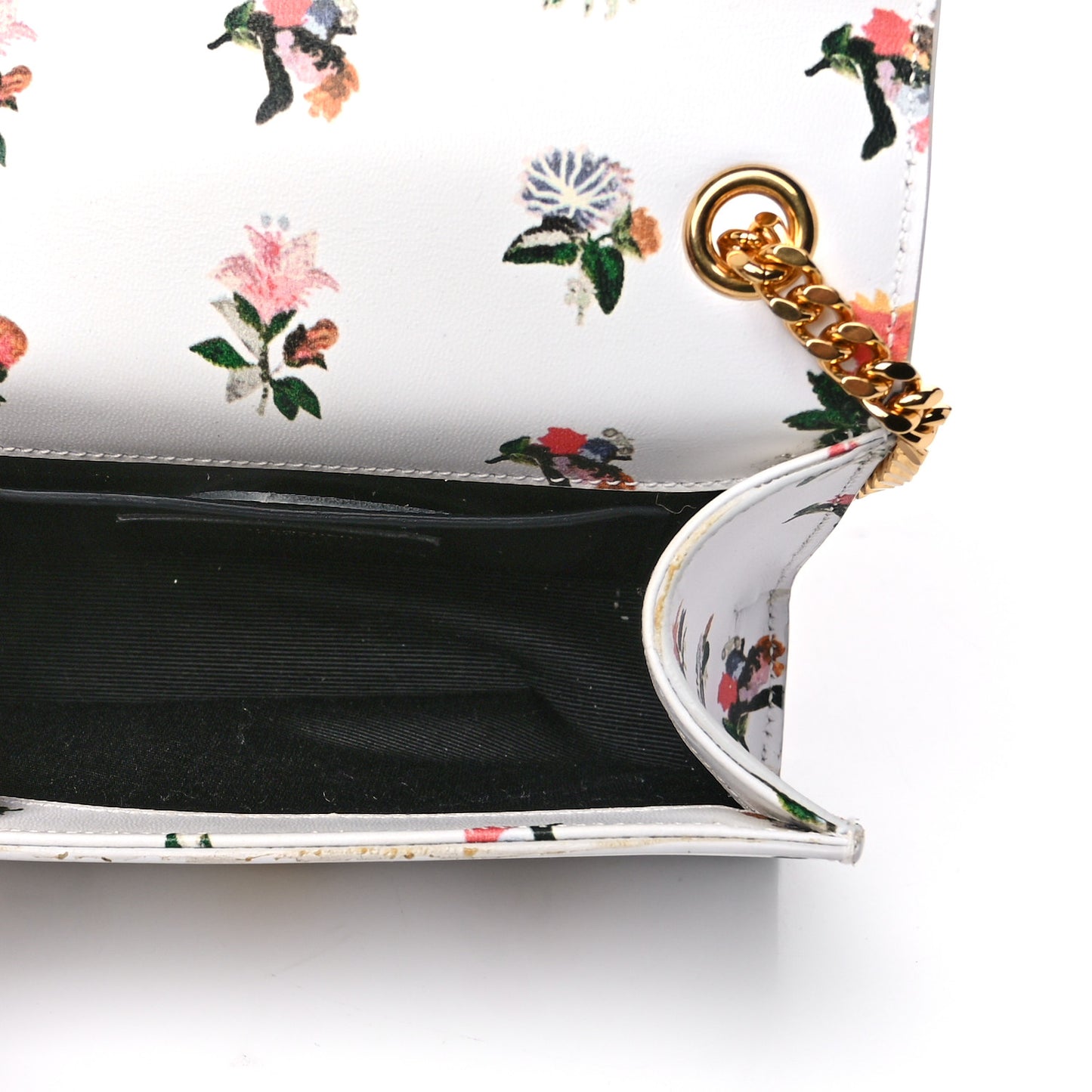 Calfskin Prairie Flower Printed Small Classic Monogram Kate Satchel White