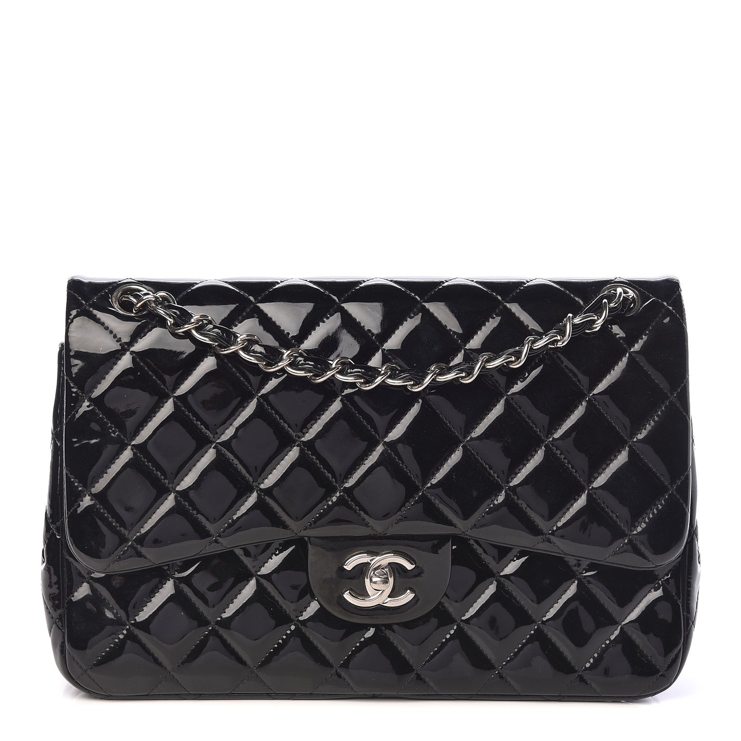 Patent Quilted Jumbo Double Flap Black