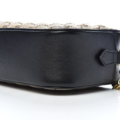 Gucci Monogram Matelasse Diagonal Small GG Marmont Chain Shoulder Bag Beige Black 9 of 11