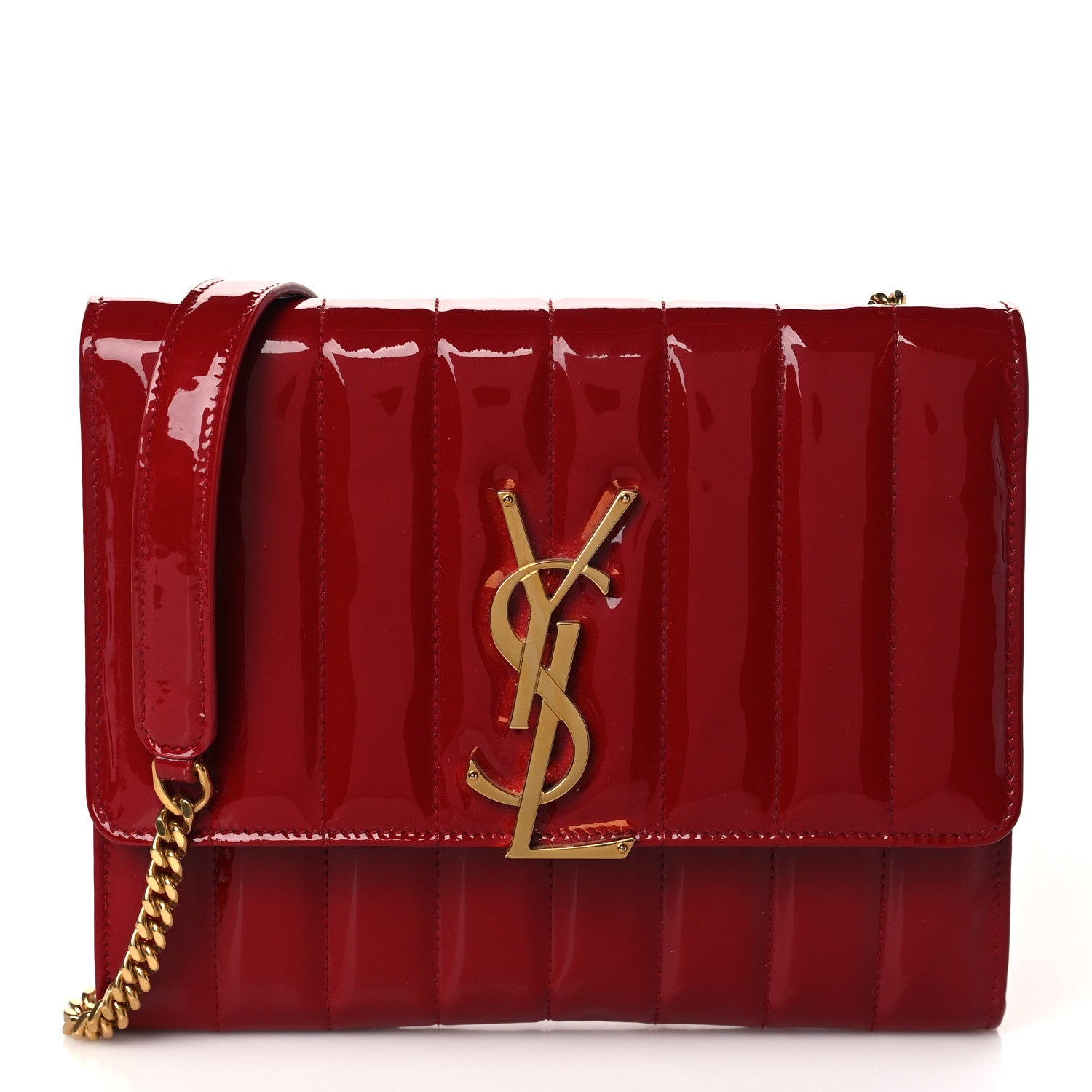 Saint Laurent Patent Calfskin Matelasse Vicky Chain Wallet Rouge Eros 1 of 8