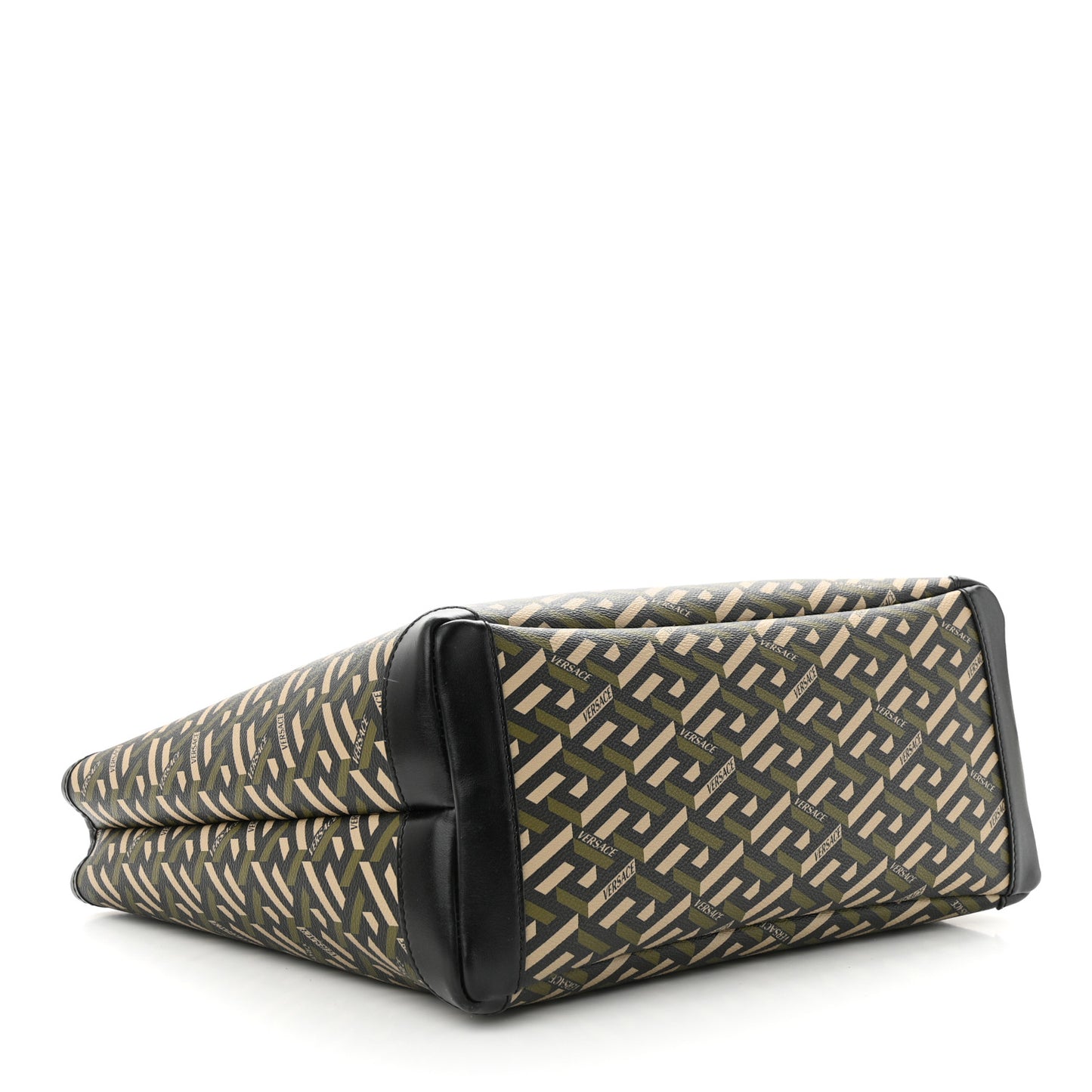Canvas Calfskin Monogram La Greca Medusa Tote Black Khaki