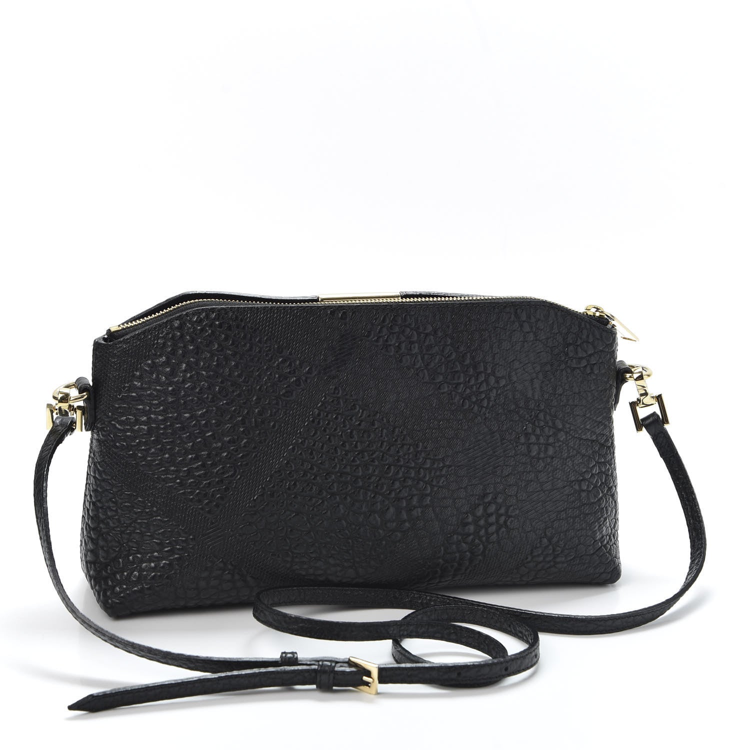 Burberry Signature Grain Calfskin Check Embossed Small Chichester Crossbody Clutch Bag Black 2 of 10