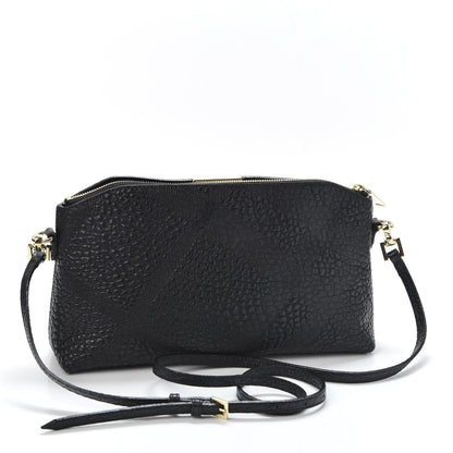 Burberry Signature Grain Calfskin Check Embossed Small Chichester Crossbody Clutch Bag Black 2 of 10