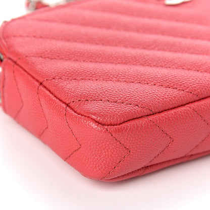 Chanel Caviar Chevron Quilted Small Clutch With Chain Light Red 14 of 15