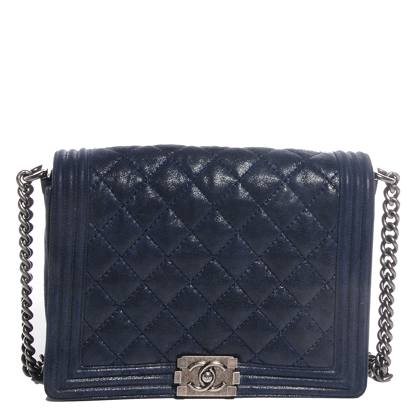 Goatskin Quilted Medium Gentle Boy Flap Navy Blue