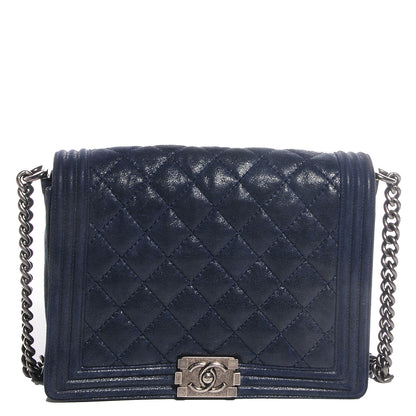 Chanel Goatskin Quilted Medium Gentle Boy Flap Navy Blue 1 of 7